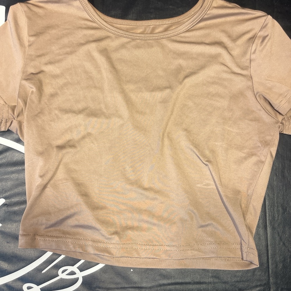 SHEIN Tan Crop Fitted T-Shirt Short Sleeve